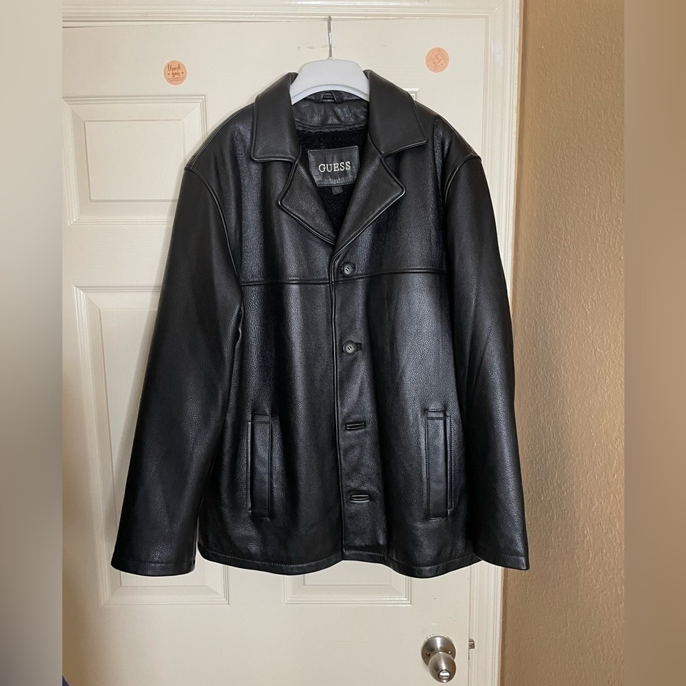 New Old Stock Vintage Guess Men's leather jacket. GUESS Medium‌‌‌‌‌‌‌ - Picture 6 of 10